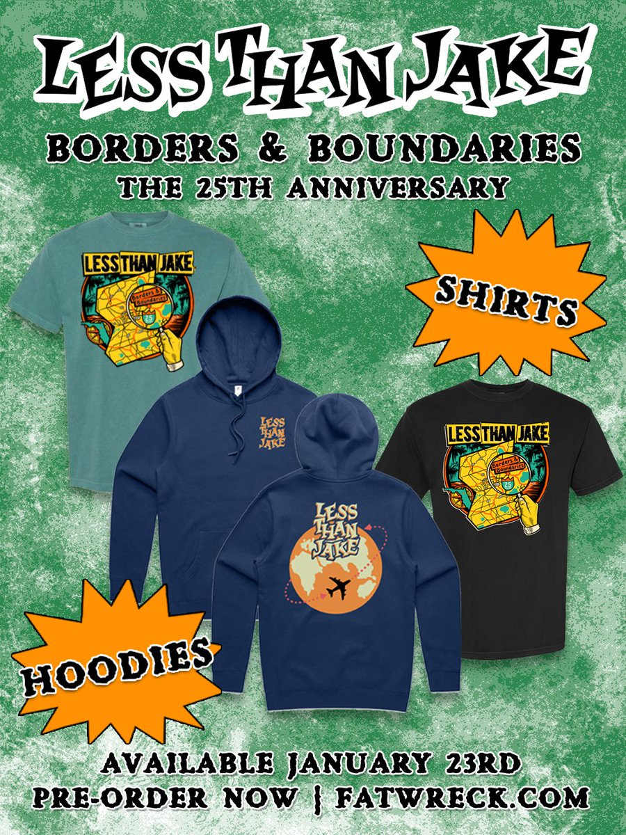 LessThanJake's tweet image. Hard to believe it’s 25 years since we released “Borders and Boundaries” on FAT Wreck Chords. We are honored & humbled that this album means as much to our fans as it does to us. We couldn’t be more excited to share the reissue with you once again! 🗺️fatwreck.com/collections/ne…