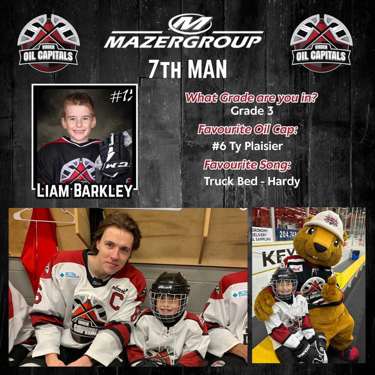 Liam Barkley was the Mazergroup 7th Man at last nights game vs the Portage Terriers!!