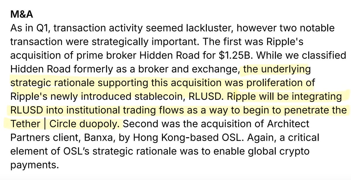 SMQKEDQG's tweet image. ‼️ RIPPLE’S HIDDEN ROAD ACQUISITION POSITIONS RLUSD TO DISRUPT THE USDC–USDT STABLECOIN DOMINANCE‼️
Read closely.
“Ripple will be integrating RLUSD into institutional trading flows as a way to begin to penetrate the Tether-Circle duopoly.”😮💨
Documented.📝👇