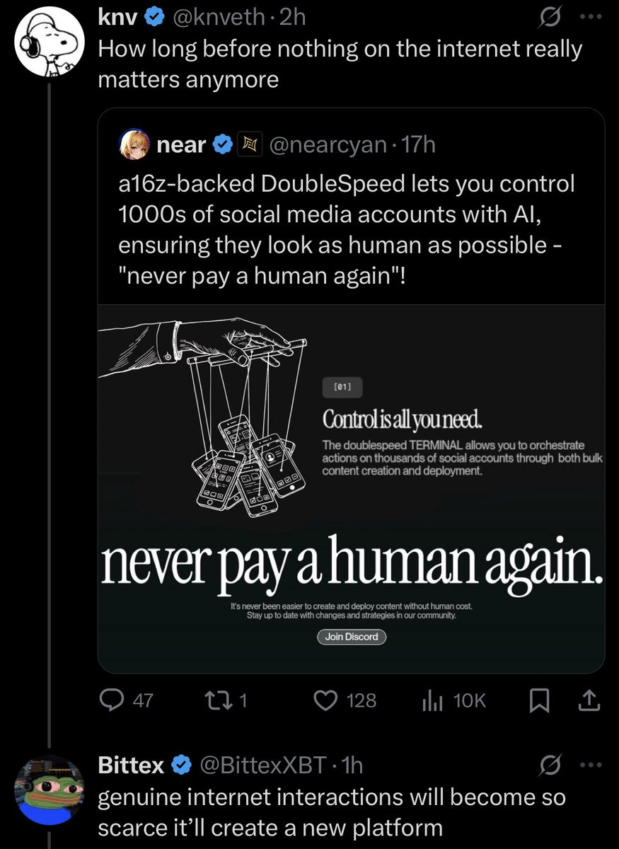 33b345's tweet image. human connection is the layer-0 of the internet

alive internet theory

[ ]