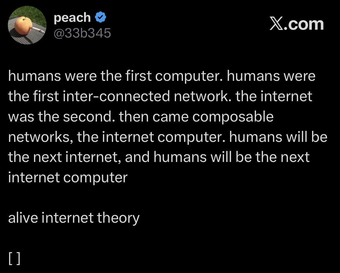 33b345's tweet image. human connection is the layer-0 of the internet

alive internet theory

[ ]