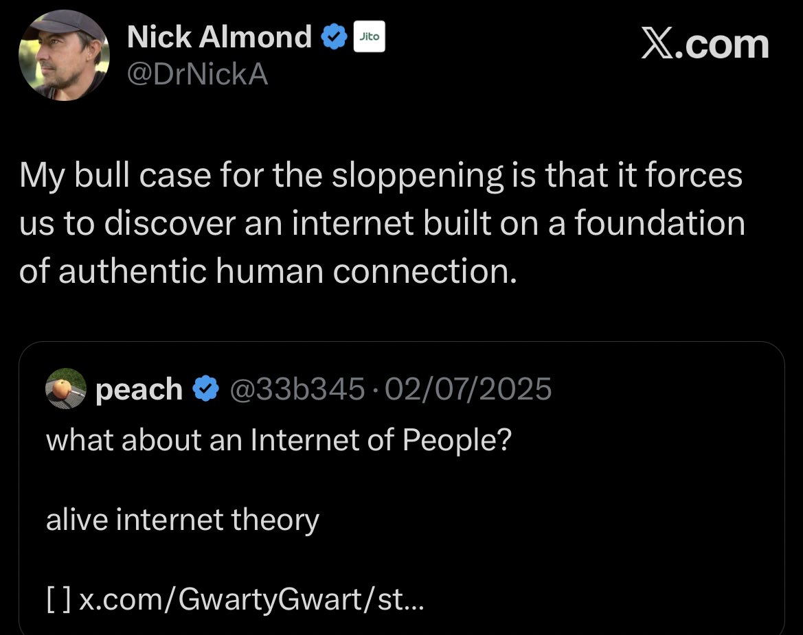 33b345's tweet image. human connection is the layer-0 of the internet

alive internet theory

[ ]