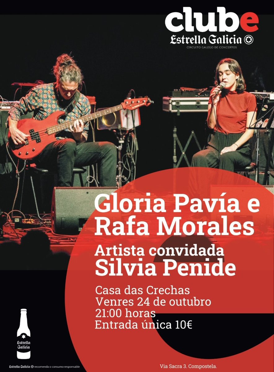 Esta noite!! En #Compostela tes duas actuacións fantásticas na <a href="/CasadasCrechas/">Casa das Crechas</a> 
<a href="/SilviaPenide/">Silvia Penide</a> e Gloria Pavía e Rafa Morales.
Patrocina <a href="/estrellagalicia/">Estrella Galicia</a>