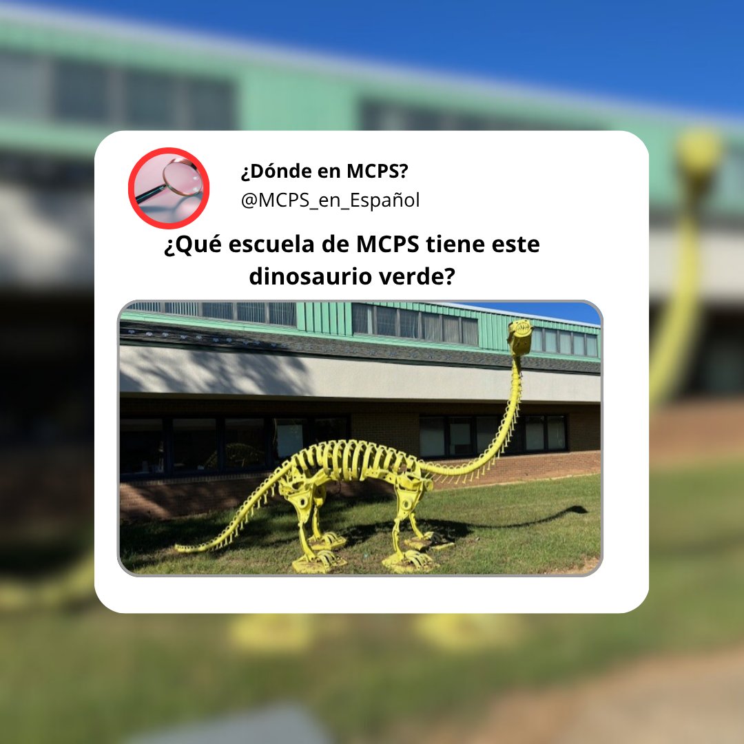 🦖 El Dinosaurio Verde
Un dinosaurio se yergue bajo el sol,
observando a los estudiantes divertirse.
¿Puedes nombrar la escuela de MCPS?
¡Escribe tus respuestas en los comentarios! 👇
#DóndeEnMCPS