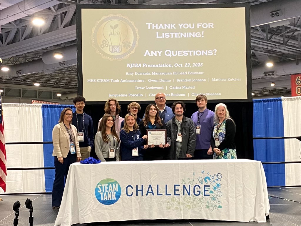 Congratulations to our MHS STEAM Tank Student Ambassadors and Ms. Amy Edwards, who traveled to the NJ School Boards Association Annual Conference in AC! The students presented on how the STEAM Tank Challenge has inspired innovation and influenced their post-secondary goals.