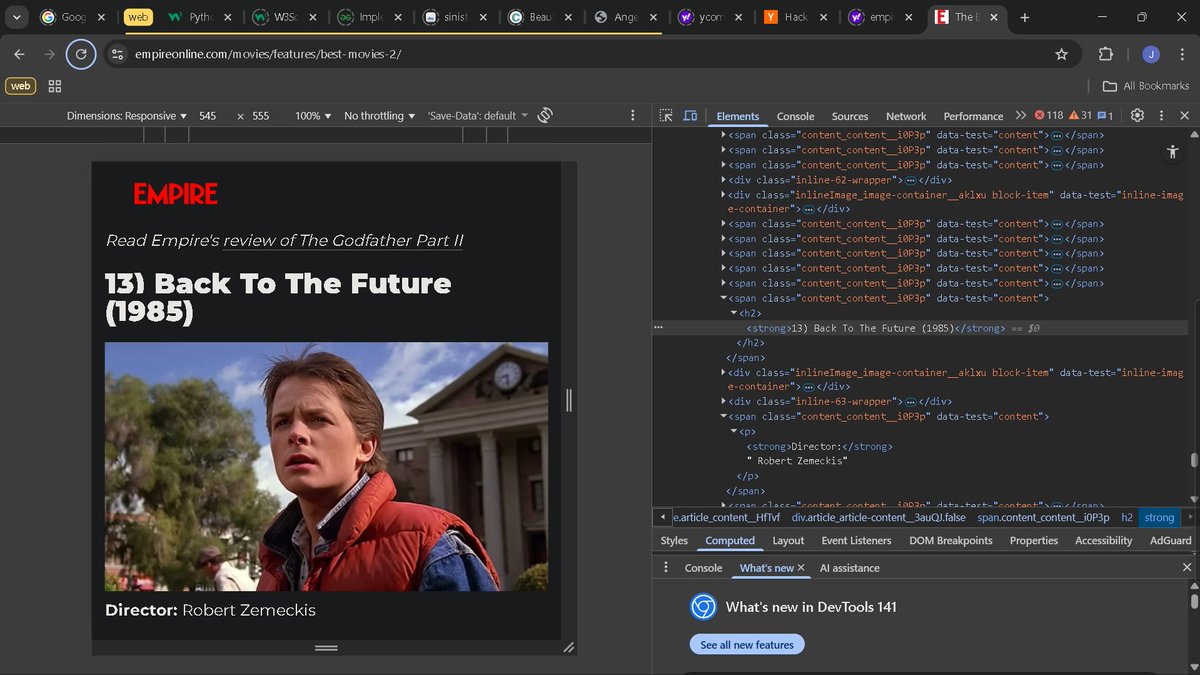 Jashanpree43774's tweet image. #day41 of learning coding 
✅today i have learn about the web scraping with the module of Beautifulsoup  
🌟make a small project of worlds top 100 movies #100DaysOfCoding #python #coding #UntilGetJob #development
