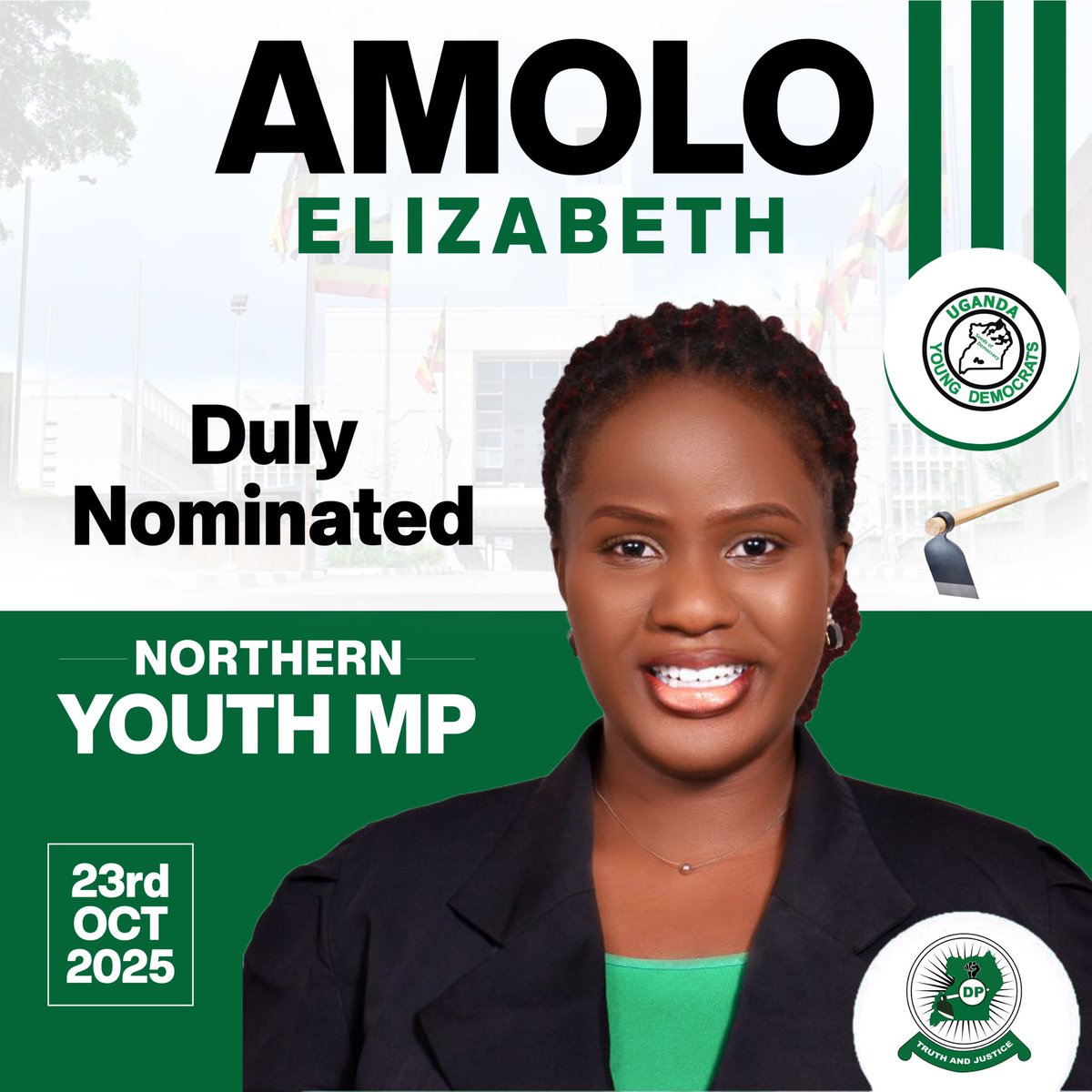 AmoloElizabeth's tweet photo. On 23rd Oct, l was nominated officially nominated by the @UgandaEC as the  @Dp flag Bearer for Northern Youth MP 2026–2031.
Here we are for Solutions and together As youth, we shall unleash the power we have.
#Amolo4NYMP26 https://t.co/FH8YCfb4tT