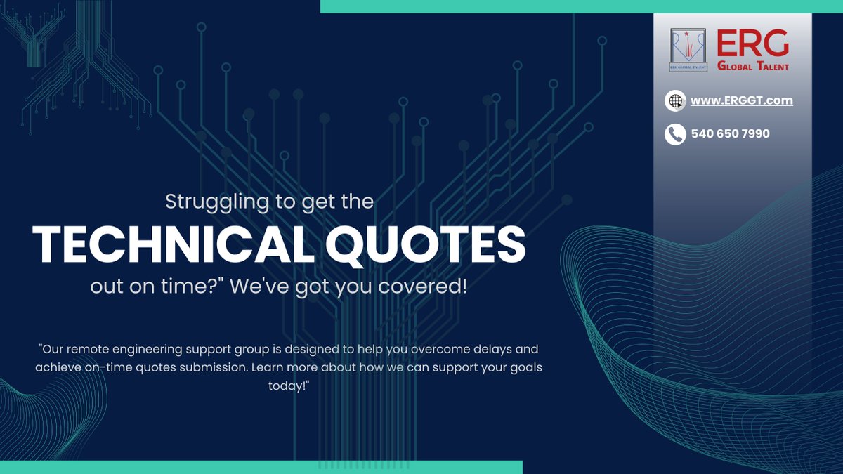 TalentErg's tweet image. Struggling to get your technical quotes out on time? ⏰

ERG Global Talent’s remote engineering support team ensures timely, accurate submissions—so you never miss a deadline again.

🔗 Learn more: ERGGT.com

#EngineeringSupport #TechnicalQuotes