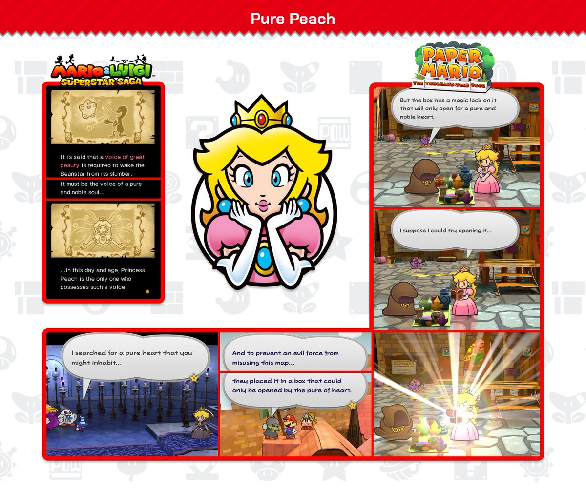 ThePipePlaza's tweet image. Fact: In this day and age, Princess Peach has the most pure and noble heart. This allows her to awaken the Beanstar with her voice in Mario &amp;amp; Luigi: Superstar Saga and open the box containing the map to the Crystal Stars in Paper Mario: The Thousand-Year Door.