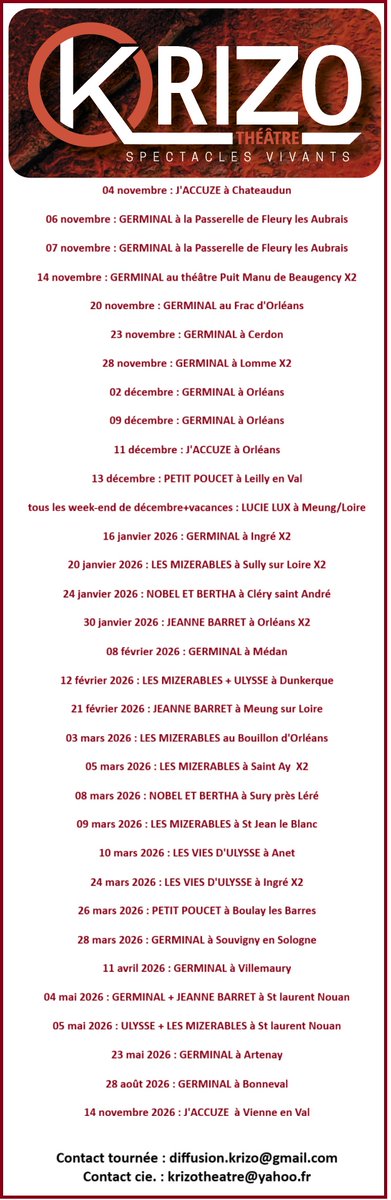 KrizoTheatre's tweet image. tournée du KRIZO krizotheatre@yahoo.fr / diffusion.krizo@gmail.com  #tournée #theatre #programmation #festival #culture #France #international #ministre #college #lycée #passculture #saison #spectacle #banlieu #région
