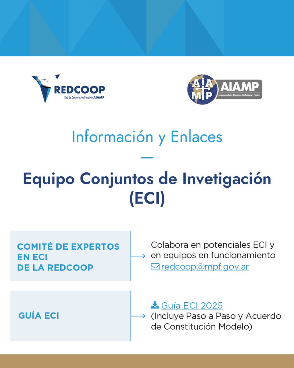 ➖ Te acercamos información sobre una herramienta de cooperación internacional fundamental para enfrentar a la delincuencia organizada transnacional, los Equipos Conjuntos de Investigación, a través del trabajo de la Red de Cooperación Penal.

Guía ECI:  acrobat.adobe.com/id/urn:aaid:sc…