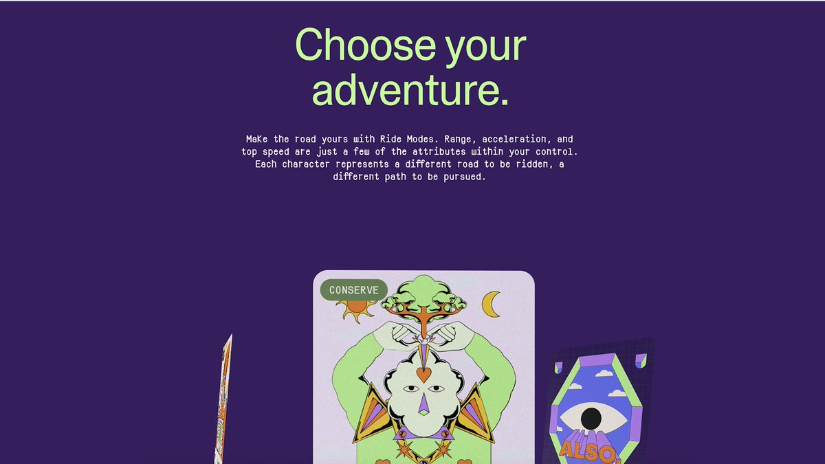 calebkramer's tweet image. ALSO, Rivian&apos;s micromobility spinoff, really nailed solarpunk branding, down to the smallest details.

That quirky mono style font, the crank arm scrolljacking moment, and the dreamy copywriting are all magic. ✨