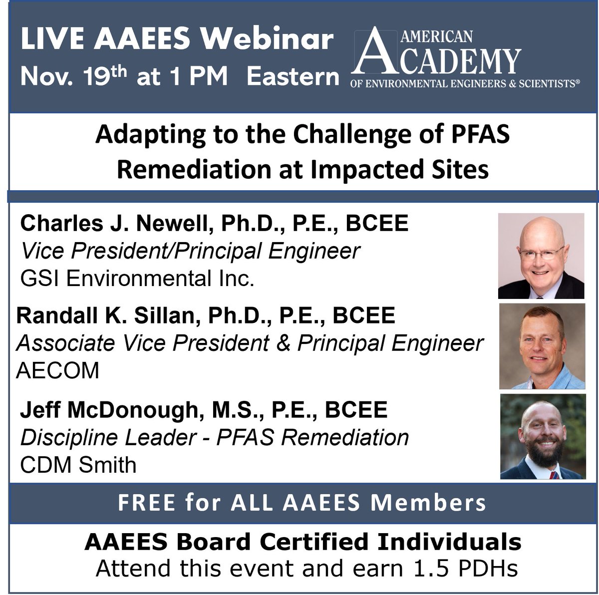 AAEESdotORG's tweet image. Wednesday, November 19th | 1:00 PM ET / 10:00 AM PT
LIVE Webinar
Adapting to the Challenge of PFAS Remediation at Impacted Sites

Free for AAEES Members $40 for Non-Members
Register here: aaees.org/events

#PFASRemediation #EnvironmentalEngineering