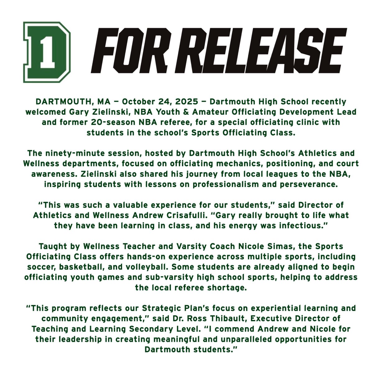 Image for the Tweet beginning: FOR RELEASE:
@DartAthletics welcomes @RefReps and
