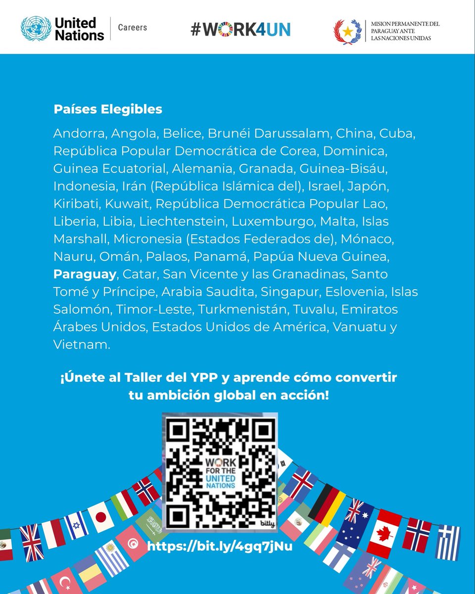 Oportunidad para jóvenes profesionales del Paraguay

¿Te gustaría formar parte del equipo de las Naciones Unidas?
El Programa de Jóvenes Profesionales de la ONU (YPP) ofrece una vía única para que talentos paraguayos se integren al sistema de Naciones Unidas y fortalezcan la