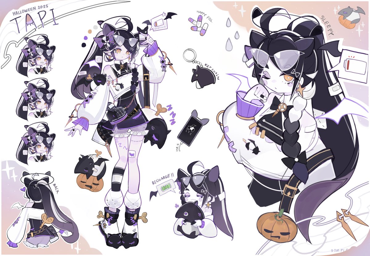 Kuntou_art's tweet image. [RT really appreciate] Adopt Halloween 2025 Theme (TAPIR 💜🦇💤) #adoptable #characterdesign #Vtuber #simpleantony #Halloween2025