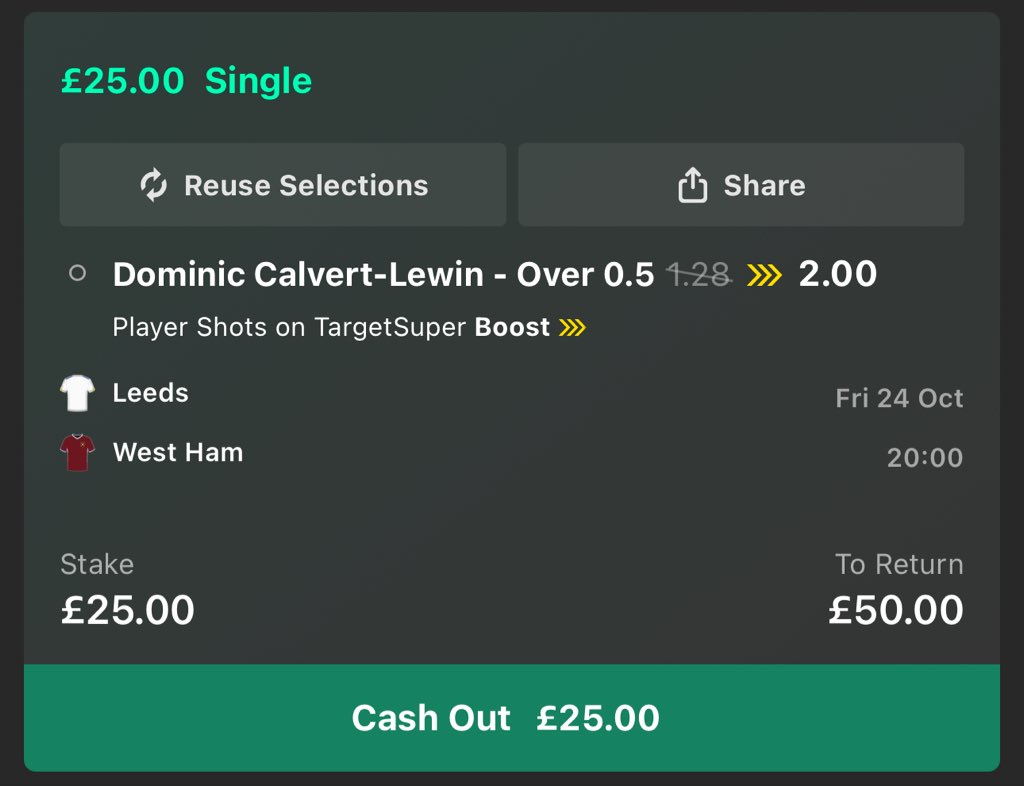 BarneyBets's tweet image. 🤑 CASH GIVEAWAY 

I’m backing the bet365 super boost on Leeds vs West Ham in premier league today. 

If Dominic Calvert-Lewin has a shot on target, I’m giving away £50 CASH to someone who: 

LIKES ❤️ and REPOSTS ♻️ this post AND follows @BarneyBets