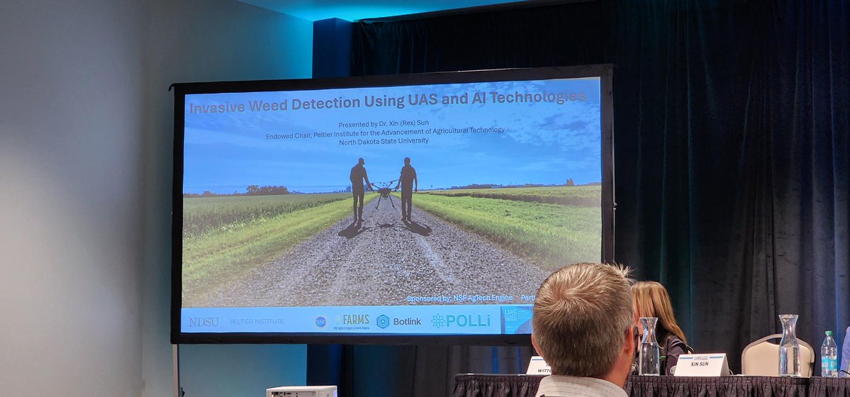 NDAgTechEngine's tweet image. Dr. Xin (Rex) Sun, in partnership with the NSF AgTech Engine, presented his innovative research on using drones and AI for invasive weed detection at #UASS25 Summit last week. A major leap forward in smart agriculture and sustainable land management.