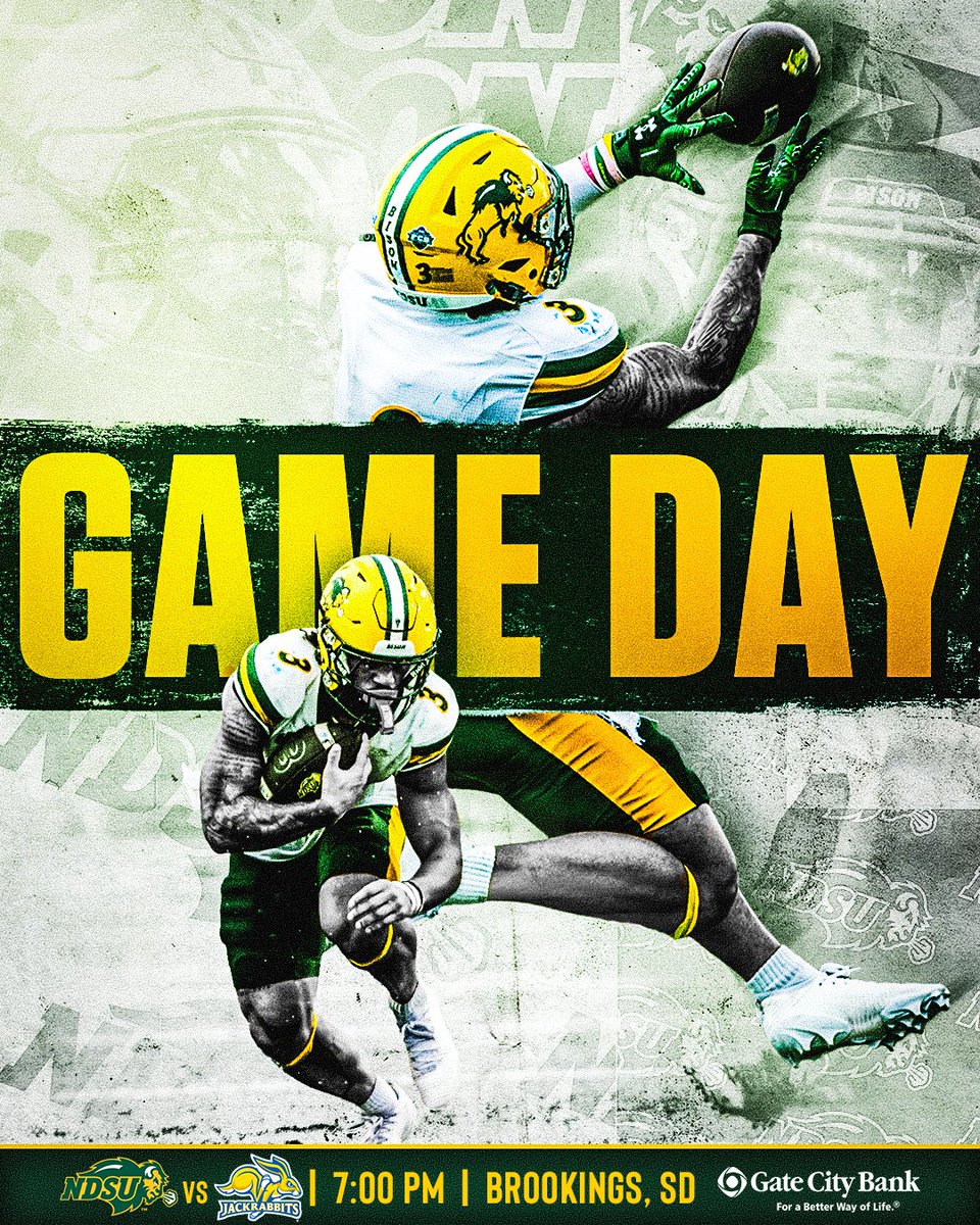 NDSUfootball's tweet photo. Bison vs Everybody

🆚: South Dakota State
⏰: 7:00pm
📌: Brookings, SD
🏟️: Dana J. Dykhouse Stadium
📺: ESPNU (https://t.co/hGBROmZeEi)
🎙️: https://t.co/TOzdeffk2i
📊: https://t.co/e2O0xXIl0Y https://t.co/IpTKqfGdvk