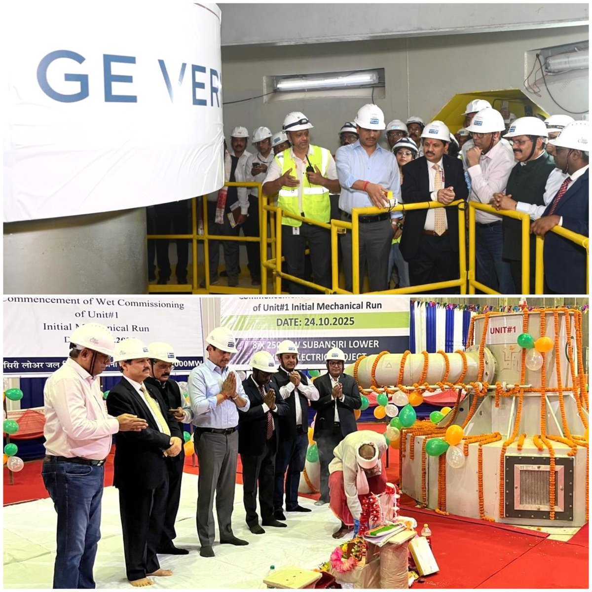 nhpcltd's tweet image. In a landmark moment for India’s Hydropower landscape, Wet Commissioning of Unit–I (250 MW) of #NHPC’s 2000 MW Subansiri Lower Hydroelectric Project (HEP) commenced on 24.10.2025 with successful Mechanical run of machine , marking the beginning of commissioning of the first unit…
