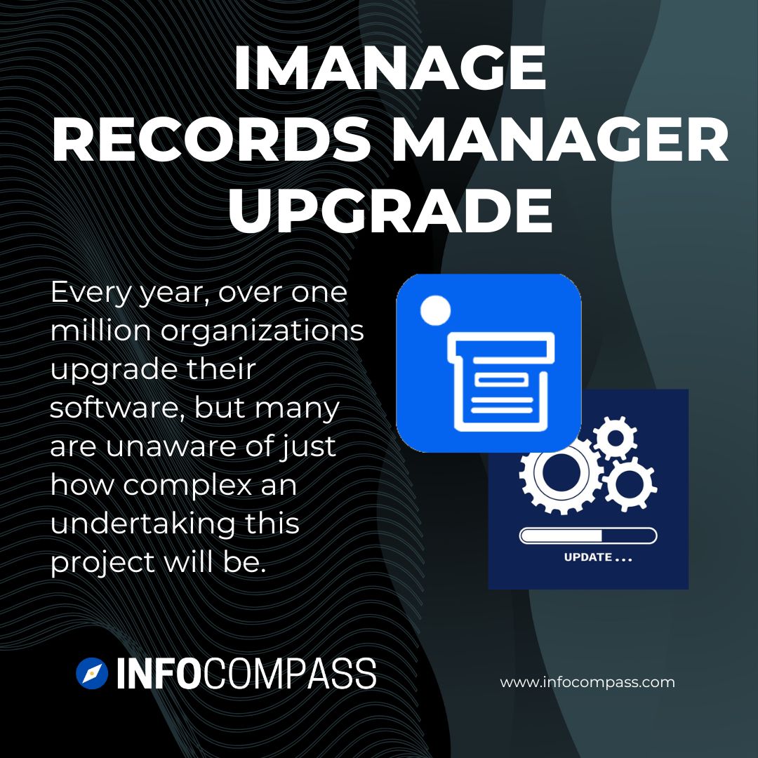 InfoCompassInc's tweet image. Every year, over a million organizations upgrade their software, many are unaware of just how complex an undertaking this project will be.
buff.ly/xVJXAG4
#infocompass #IRM #IDM #IRMImplementers #ARMA #iManage #InfoGov #InformationGovernance #InfoSec #RecordsManagement