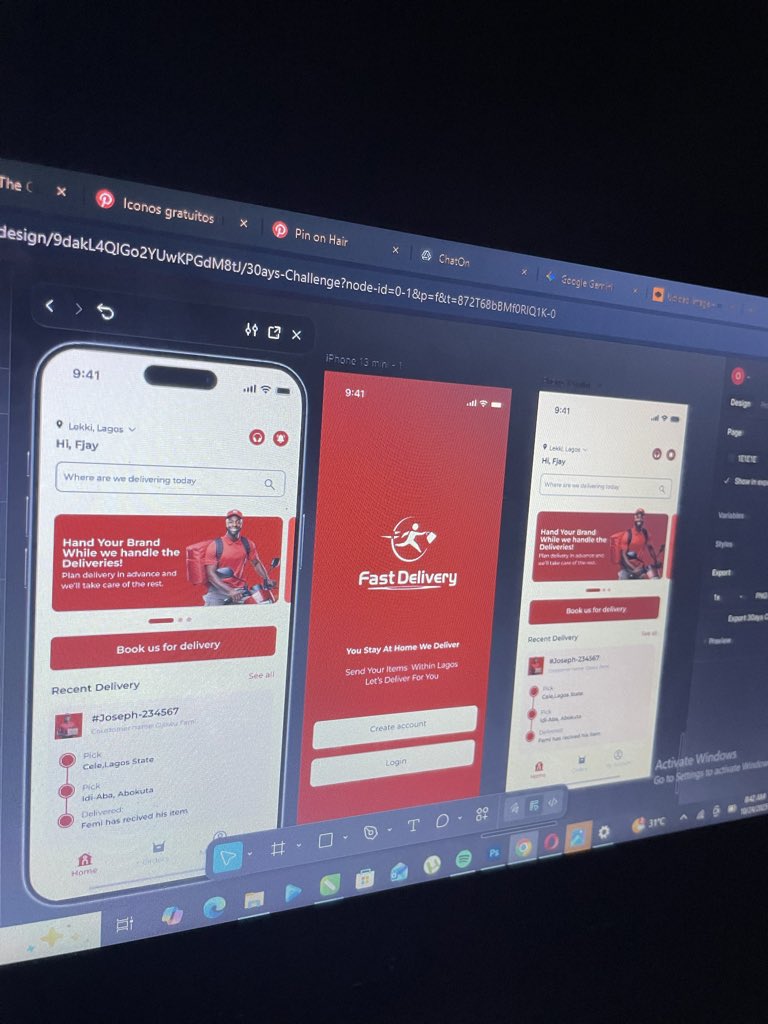 designbyfjay's tweet image. Day 10 of my #UIUXDesign Challenge 🚀
Designed a Fast Delivery App for Lagos simple, fast, and bold.
Sorry for the pause, everyone following my challenge 🙏 Personal stuff got in the way.
What do you think? 💬
#UIDesign #UXdesign #DailyUI
