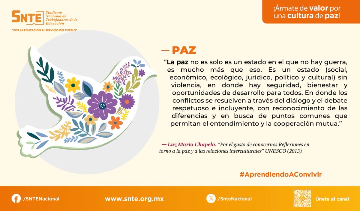 SnteNacional's tweet photo. Á𝐫𝐦𝐚𝐭𝐞 𝐝𝐞 𝙫𝐚𝐥𝐨𝐫, 𝐩𝐨𝐫 𝐮𝐧𝐚 𝐜𝐮𝐥𝐭𝐮𝐫𝐚 𝐝𝐞 𝐩𝐚𝐳

🌍La paz se construye con respeto y comprensión. ¡Es justicia y diálogo! 🤝 Actuemos juntos para eliminar la violencia y sembrar armonía. 🙌 ¡Únete a la campaña!
👉https://t.co/uWujirZTbu
#AprendiendoAConvivir https://t.co/i3Zi654Tn0