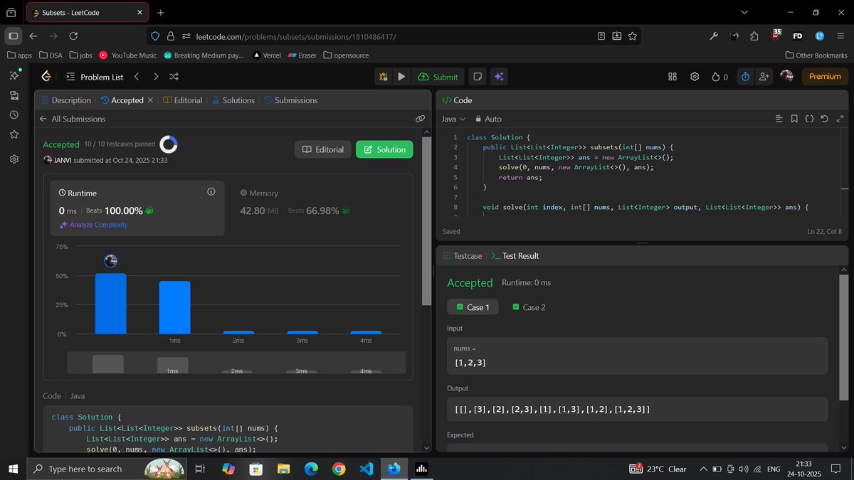 janvi_0x's tweet image. Today’s Progress Update
• Worked on project — spent too much time debugging an error
• Solved 78. Subsets
#100DaysOfCode #DSA #Python #Django #CodingJourney #WebDevelopment