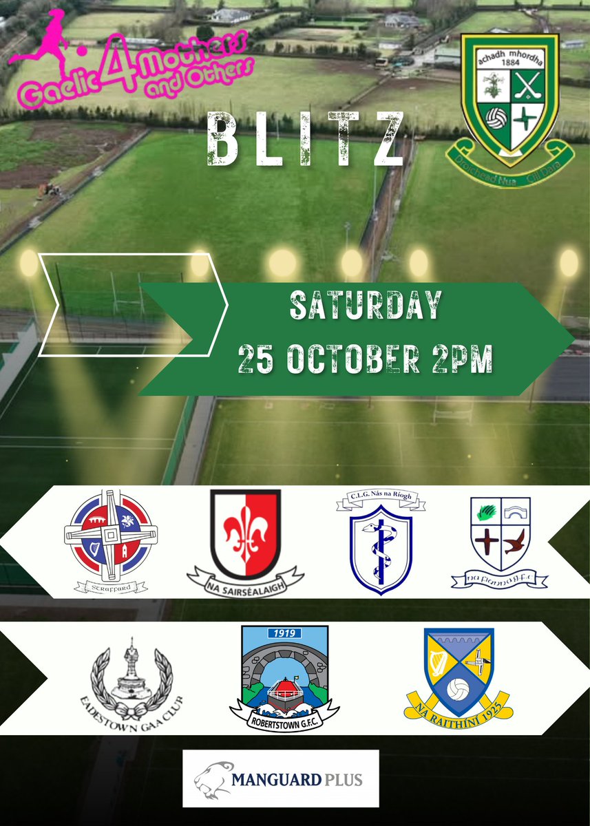 Fresh from their exploits in NYC, our G4MO team are hosting a Blitz tomorrow afternoon. Teams from around Kildare will join our ladies for an afternoon of football followed by entertainment in the Clubhouse from 4.30pm. 

All are welcome! 
#Moores2025 #Blitz #G4MO