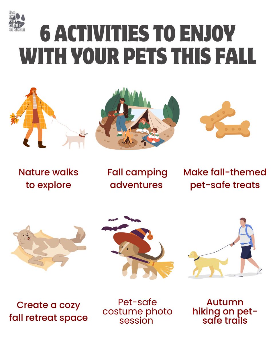 PetCareDoral's tweet image. 🍁🐾 Fall fun is better with furry friends! From cozy retreats to crunchy leaf walks, there are so many ways to enjoy the season together.

Which fall activity is your pet’s favorite? Let us know!

#FallWithPets #PetActivities #AutumnAdventures #HappyPets