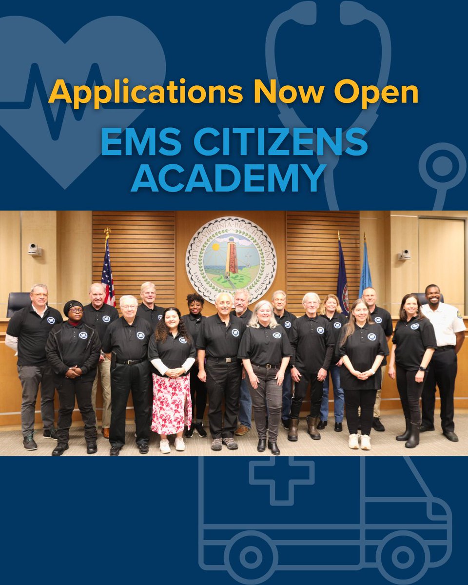 .<a href="/VBRescueEMS/">Virginia Beach EMS</a> is accepting applications for 2026 EMS Citizens Academy! Learn about CPR, bleeding control, modern paramedic skills and training methods and more during the free six-week program. Application deadline: Nov. 17.
✅Apply now: bit.ly/3WSvhYs