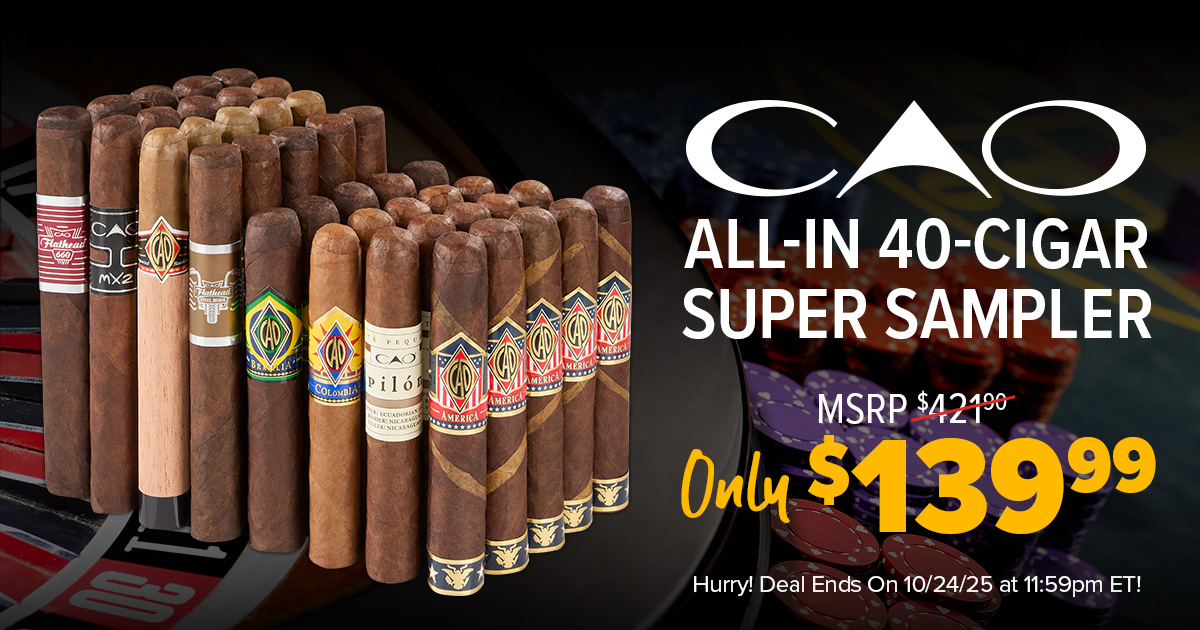 Last call! 🔥 The CAO All-In 40-Cigar Super Sampler is stacked with top-rated blends and now just $139.99—67% off. Don’t miss your chance to cash out on this unbeatable deal. Offer ends TONIGHT at 11:59pm ET!
bit.ly/4q5L6IE