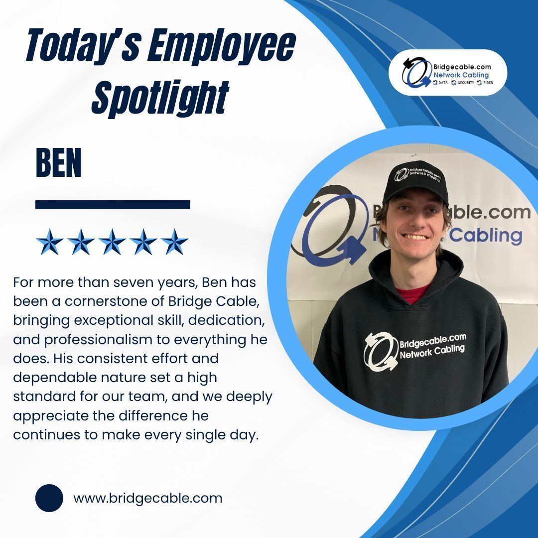 bridgecable's tweet image. This weeks employee spotlight goes to Ben who has been with us for over 7 years. Thank you for your hard work and commitement to the Bridge Cable team!👍
bridgecable.com/our-staff/ 
#NetworkCablingPhiladelphia #AccessControlSolutions #SecuritySurveillance #InformationTechnology