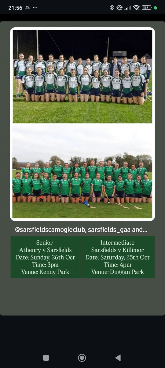 SarsfieldsGAA's tweet image. Best of luck @SarsfieldsCC this weekend in both finals 🟩⬜

Get out &amp;amp; support the girls 🥳

Intermediate Final
Saturday 
Sarsfields V Kilimor 
Duggan Park at 4pm

Senior Final 
Sunday 
Sarsfields V Athenry
Kenny Park at 3pm

@Galway_GAA @FlirtFMSport @GalwayCamogie96