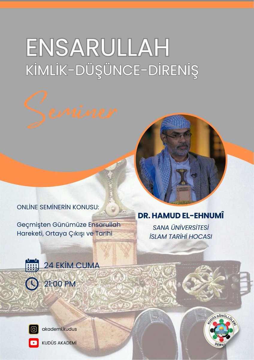 Değerli Katılımcılarımız,

Bu akşam düzenleyeceğimiz “ Geçmişten Günümüze Ensarullah Hareketi , Ortaya Çıkış ve Tarihi” konulu oturumumuza aşağıdaki bağlantıdan katılabilirsiniz ⬇

📅 Cuma, 24 Ekim
🕤 21:00 – 22:30 (Europe/Istanbul)

🔗 Google Meet linki: meet.google.com/tjj-kcxv-cwb