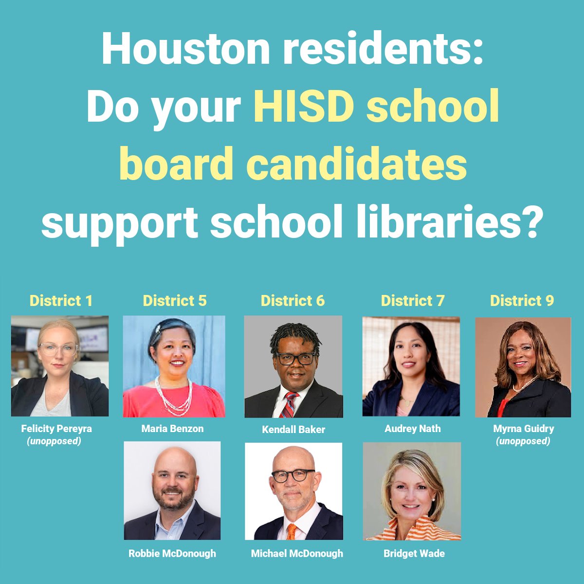 HisdLibFrnds's tweet image. On Nov 4, residents in HISD school board districts 5, 6, &amp;amp; 7 will choose their representatives.

We sent a brief questionnaire to each candidate on 8/29, &amp;amp; then reminded those who hadn&apos;t responded.

To read the responses, please visit friendsofhisdlibraries.org or…
