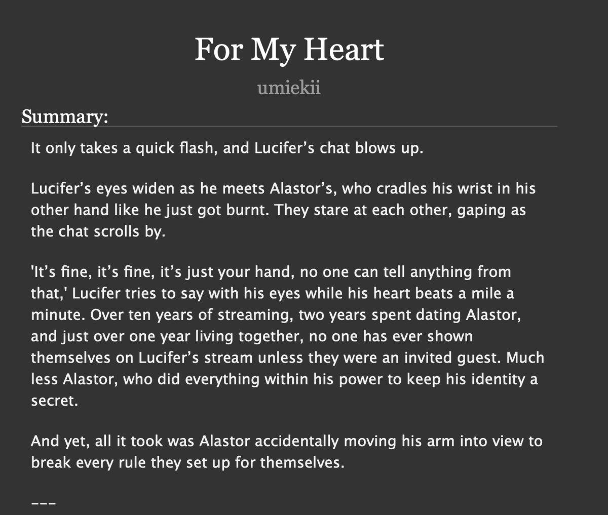 The first two chapters of my fic for the #RadioAppleBigBang2025 are here! I had the absolute honor of working with @/666ApplesFM and <a href="/nekophy_SC/">nekophy | CF21 J-38</a> for this event. Stay tuned to see their truly amazing pieces in later chapters!

#radioapple #appleradio #RABB