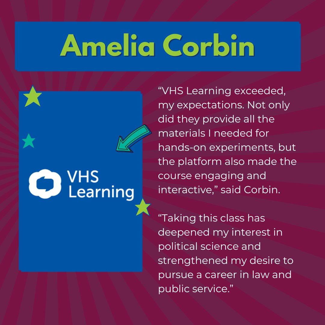 VHSLearning's tweet image. ✨ Today’s student spotlight is on Amelia Corbin! ✨

Amelia took our courses through her high school journey. 📚

Check out her video to see what Amelia thought about taking these courses! 💻

youtube.com/watch?v=G46yti…

#studentsuccess #vhslearning #studenthighlight