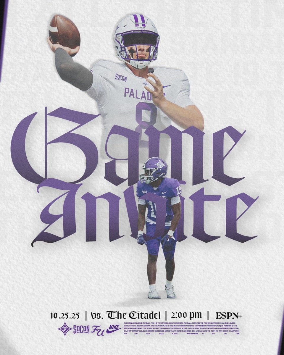 Grateful 🙏 on receiving a Furman University game invite against The Citadel. Appreciate <a href="/WalkerHaynes45/">Walker Haynes</a> <a href="/FurmanFootball/">FurmanRecruiting</a> <a href="/PaladinFootball/">Furman Football</a> <a href="/FUCoachHendrix/">Clay Hendrix</a> GO PALADIN! 

<a href="/OcalaPreps/">Ocala Preps</a> <a href="/TCCelticsFB/">Trinity Catholic Celtics Football</a> <a href="/coach_ecullen/">Eoghan Cullen</a> <a href="/CRaineySpeed/">Chris Rainey</a> <a href="/JustinBull72/">Justin bullock</a> <a href="/JohnGarcia_Jr/">John Garcia, Jr.</a> <a href="/arman_paige/">Arman Paige</a> <a href="/Andrew_Ivins/">Andrew Ivins</a>