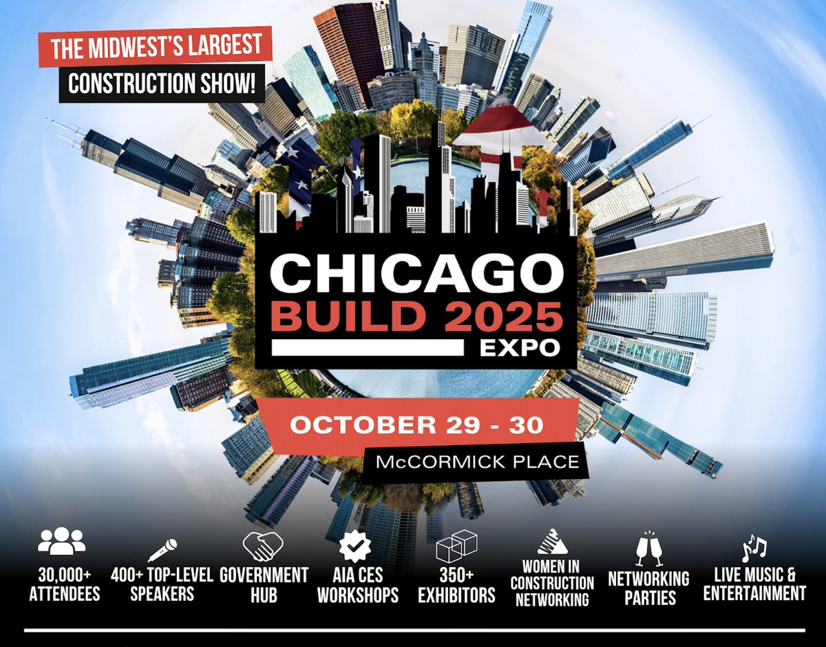 CiscoBuildUnion's tweet image. Don’t miss Chicago Build, the largest construction show for the Midwest, returns to McCormick Place Oct. 29-30! Get ready for more speakers, networking opportunities &amp;amp; more exhibitors than ever before. Hear from 400+ world-class speakers. Get FREE tickets: shorturl.at/5BZZk