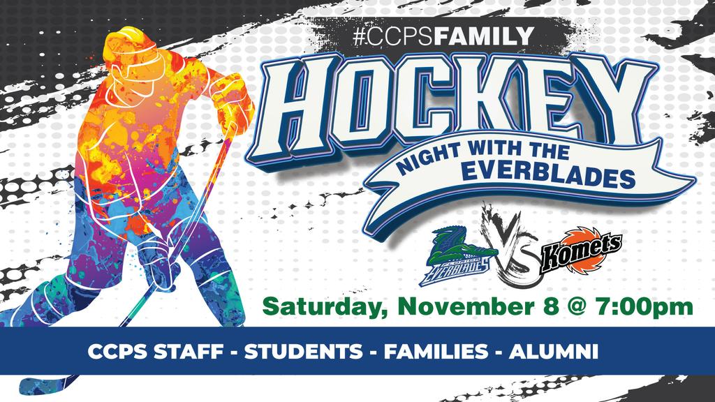 🏒 Hockey Night with the Florida Everblades is Back! 🥅
Join our #CCPSFamily for a night of goals and good times on Saturday, November 8, at Hertz Arena. Discounted tickets may be purchased at collierschools.com/hockey.