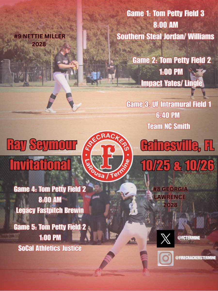 Can’t wait to hit the field with my girls!🧨

<a href="/FCtermine/">Firecrackers NC 16u LaRousa/ Termine</a> <a href="/ray_seymour/">Ray Seymour Invitational</a> <a href="/ExtraInningSB/">EXTRA INNING SOFTBALL</a> <a href="/LineDsoftball/">Line Drive Media</a> <a href="/SoftbalAmerica/">Softball America</a> <a href="/PrepSoftball/">Prep Softball 🥎</a> <a href="/SBRRetweets/">Softball Recruiting Reposts</a>