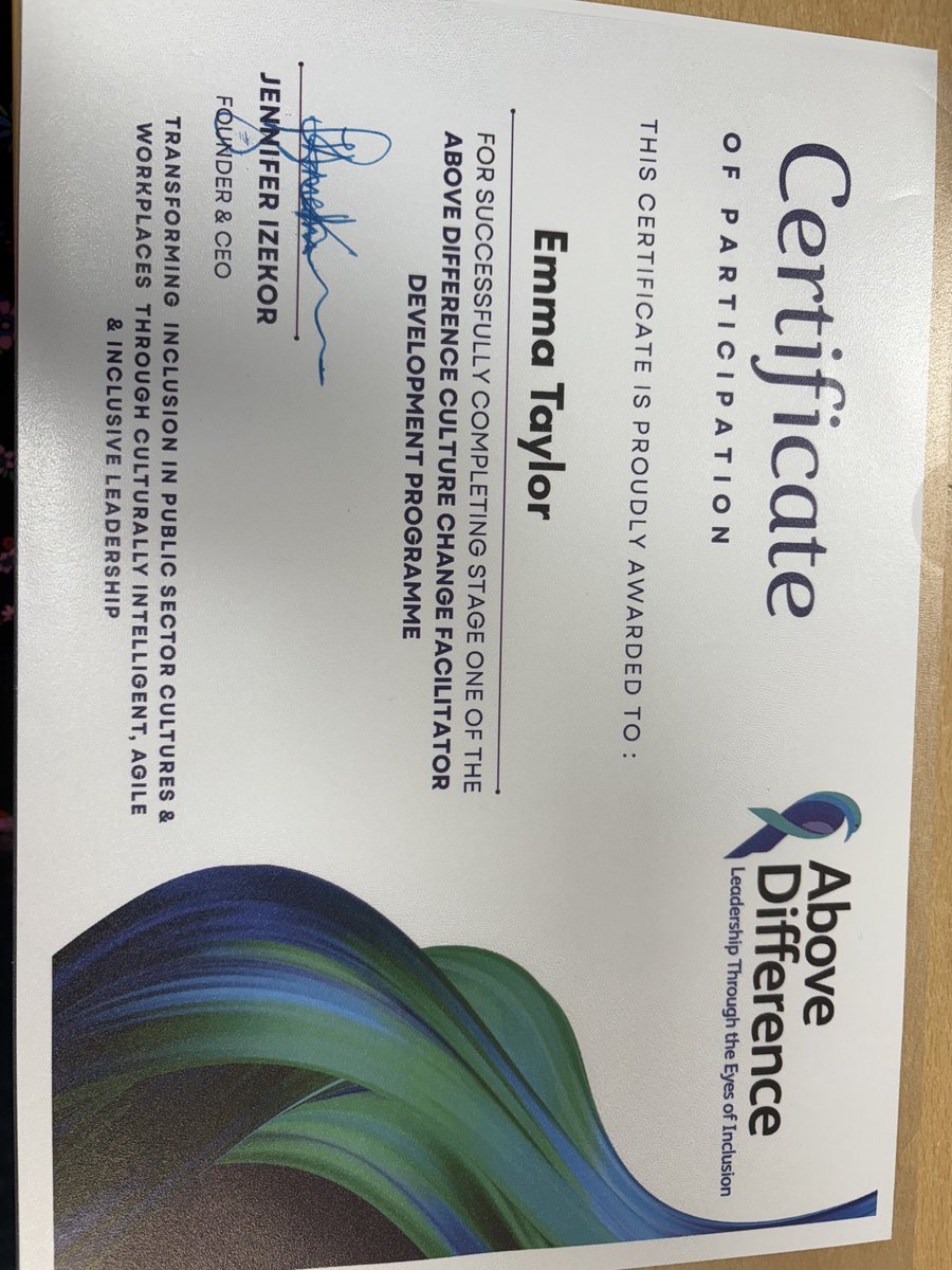 Just completed 5 days ⁦<a href="/Abovedifference/">Above Difference</a>⁩ training and my mind is whirling with ideas. 

Excited to be bringing this back to ⁦<a href="/SteveGrangeNHS/">SteveGrange</a>⁩ to truly explore how we can improve the culture for ALL. 

⁦<a href="/sharongilfoyle1/">Sharon Gilfoyle</a>⁩ ⁦<a href="/SallyannHR/">Sallyann Woodthorpe 💙🌈</a>⁩

#inclusiveleadership