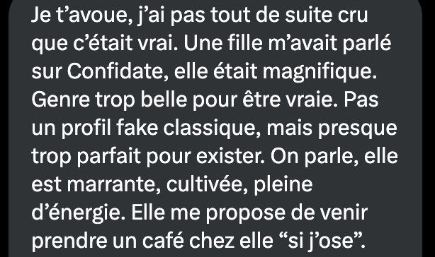 Confidate 😈 (@confidate_fr) on Twitter photo Il pensait que c’était une arnaque… jusqu’à ce qu’elle ouvre la porte 💋
(1/4) Il pensait que c’était une arnaque… jusqu’à ce qu’elle ouvre la porte 💋
(1/4)