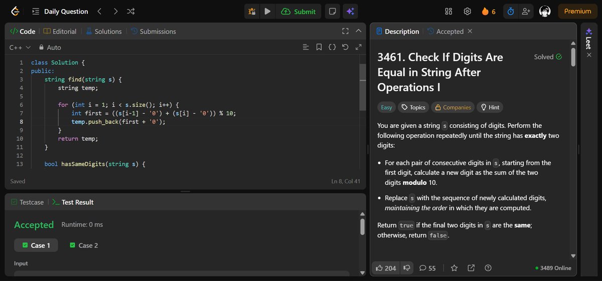 B_Furqan07's tweet image. ✅ Day 205: LeetCode Grind
🧩 3146. Check if All Ones Are at Least K Places Away
🔹 Approach: Greedy / Iteration
⚡ Track positions of 1s and check distances
🎯 Return true if all ones are ≥ k apart
#100DaysOfCode #LeetCode
