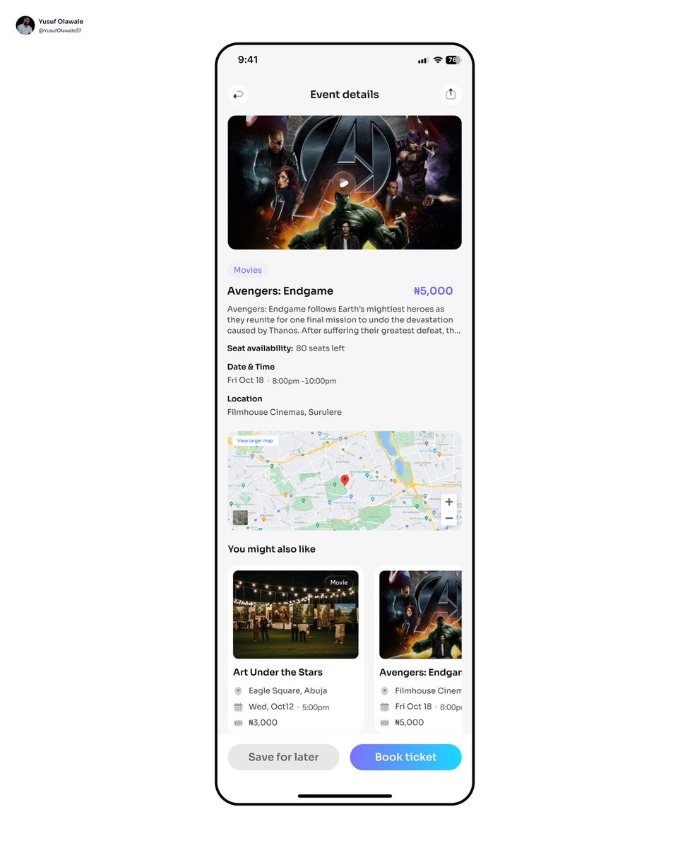walerhh_'s tweet image. Event details built for ease simple
- Clear info
- Smooth layout
- Instant booking
Designed for effortless exploration and seamless experience