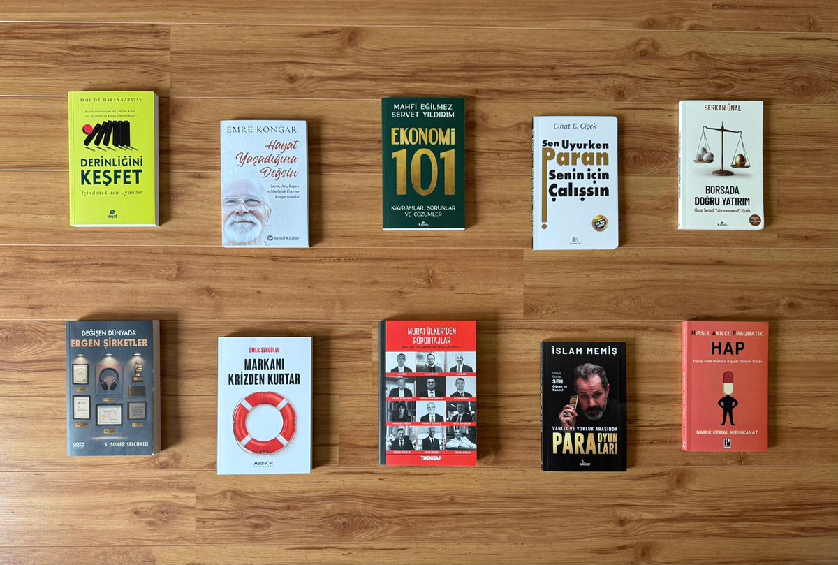 IsKitaplari's tweet image. 10 Yeni Tavsiye Kitap

1. Ekonomi 101
@mahfiegilmez @servet_yldrm
2. Hayat Yaşadığına Değsin
@emrkongar
3. Murat Ülker'den Röportajlar
4. Para Oyunları
@islammemiss
5. Sen Uyurken Paran Senin İçin Çalışsın
@turc35
6. Borsada Doğru Yatırım
@degeryatirim
7. Derinliğini Keşfet…