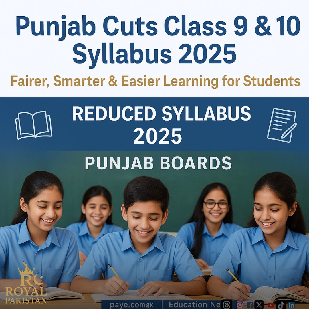 HadiAbdul11922's tweet image. 📚 Big News for Students!
Punjab Govt slashes Class 9 &amp;amp; 10 syllabus for 2025 exams — lighter workload, fairer marking, and smarter learning ahead. Teachers hail it as a step toward real education reform. 👏
#PunjabEducation #BoardExams2025 #SyllabusUpdate