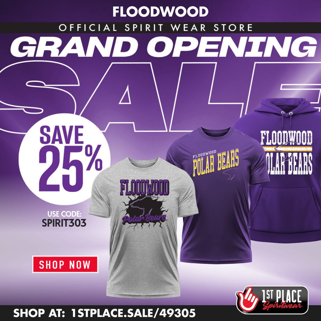 Floodwood's spirit store Grand Opening sale has been extended to October 28th!  If you are looking for some new Floodwood gear, you can still save 25%!  NHS thanks you for your support.  Use promo code SPIRIT303.