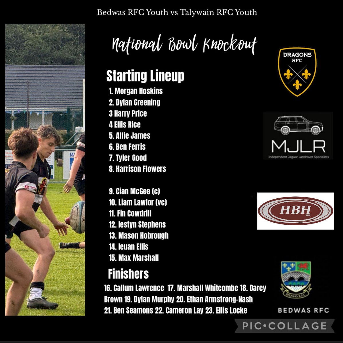 Here’s the team sheet for your Bedwas Boys who take on <a href="/Talywain_RFC/">Talywain RFC</a> Youth team in the National Bowl Competition tomorrow afternoon down the Bridgefield. Kick off is at 14:30 🕝. Come along and lend your support. ⚫️⚪️
#wassyouth